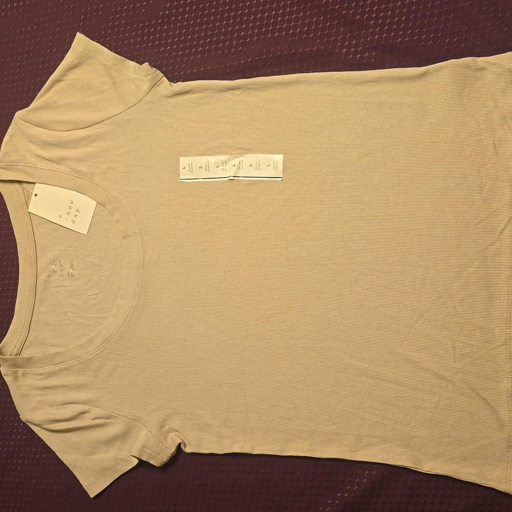A New Day Beige Fitted Short Sleeve T-Shirt Sz L NWT